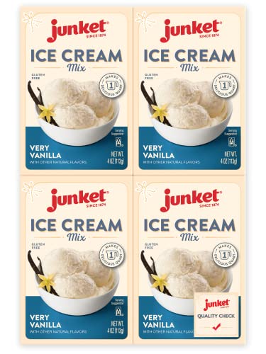Junket Vanilla Ice Cream Mix: Makes 6 Quarts Old Fashioned Homemade Ice Cream for Ice Cream Maker or Hand Stir - Just Add Milk and Cream, Chill, and Enjoy. Quick and Easy! 4 oz Box of Powdered Ice Cream Starter Mix (Pack of 6)