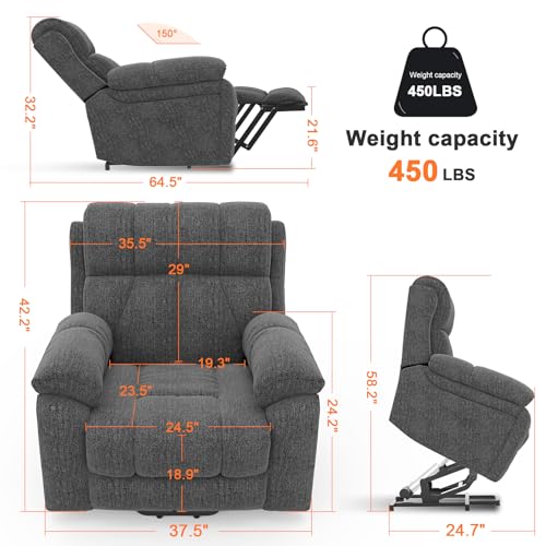 YONISEE Lift Chairs Recliner for Elderly, Super Oversized with Massage and Heat, Overstuffed Wide Recliners, Recliner Chairs for Adults, Heavy Duty and Safety Motion with Cup Holders, USB Ports