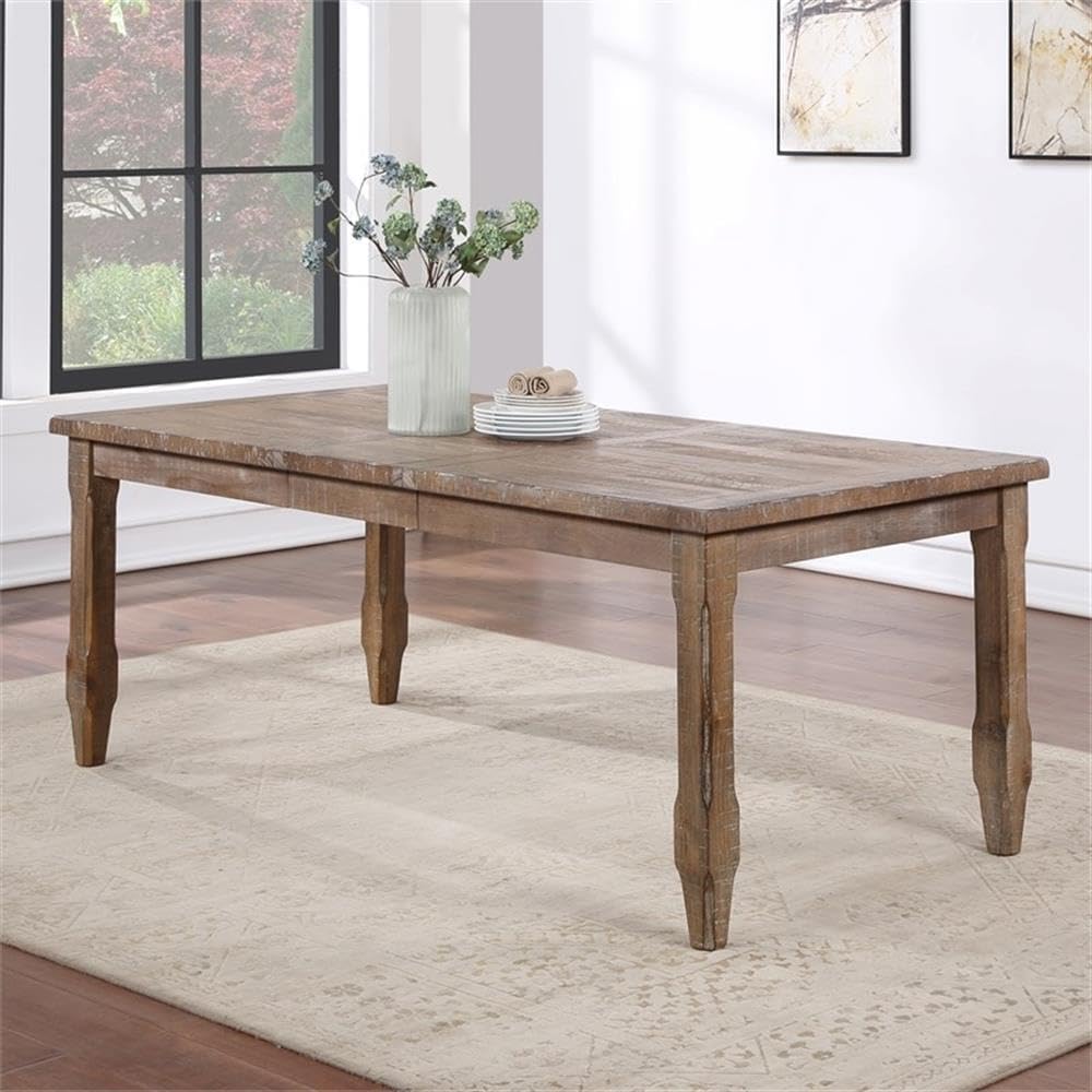 BOWERY HILL Light Brown Distressed Wood Extendable Dining Table