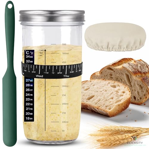 Beginner's Sourdough Bread Maker Starter Kit with Thermometer and Elastic Feeding Band, Baking Is Made Easy with 3 Simple Ingredients and Baking Tools