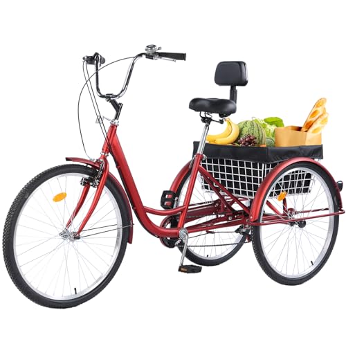 Adult Tricycles, 7 Speed Adult Trikes 24 inch 3 Wheel Bikes, Cruise Bike with Basket for Seniors, Women, Men for Recreation, Shopping, Exercise, Multiple Colors