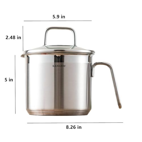 KANGXW Stainless Steel Milk Pot, 1.5 Quart Saucepan, With Pour Spout and Filter Glass Lid Induction Milk Pots, Sauce, Gravy, Pasta Stock Pot