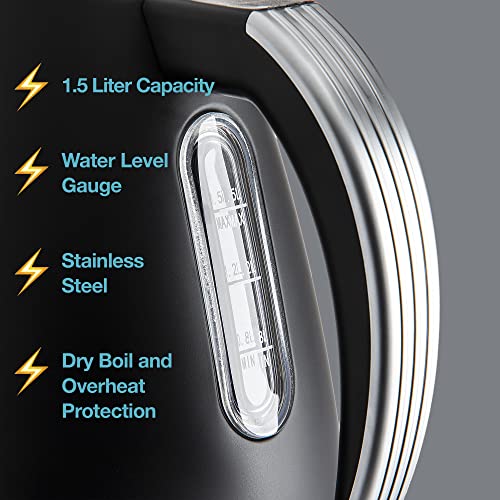 Rae Dunn Electric Water Kettle - Stainless Steel Coffee Maker, 1.5 Liter Tea Kettle, Electric Hot Water Kettle with Automatic Shut Off Boil-Dry Protection, 1500 Watt Boiling Power