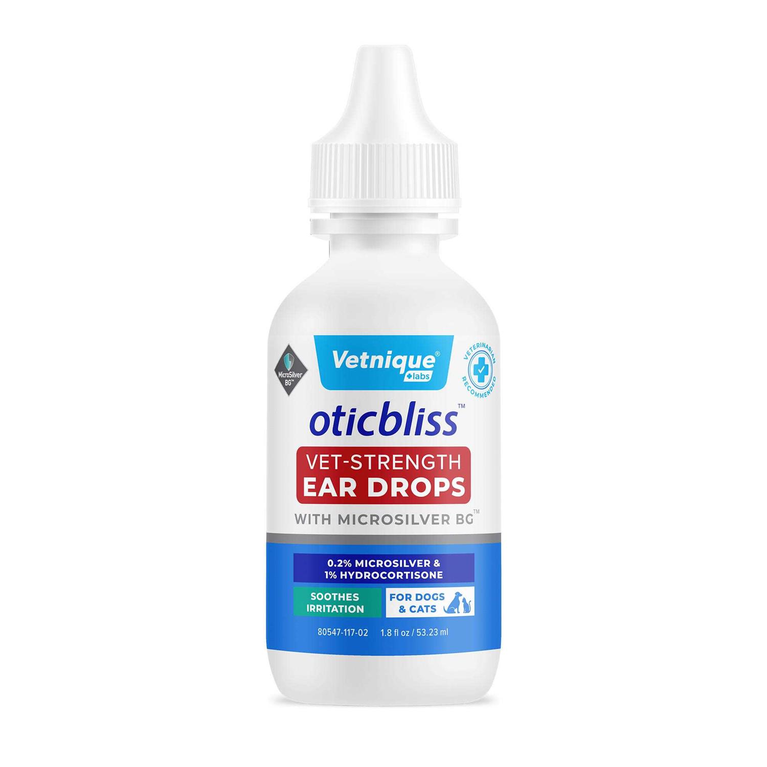 Vetnique Labs Oticbliss Vet-Strength Ear Drops for Dogs & Cats with MicroSilver BG & 1% Hydrocortisone Soothing Relief for Irritated Ears Dog Ear - Pet Supplies online store