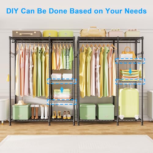 Ulif F4 Heavy Duty Clothes Rack（With Hanger Rod ） Freestanding Clothing Racks for Hanging Clothes，Adjustable Closet Organizer System，Portable Garment Rack 45