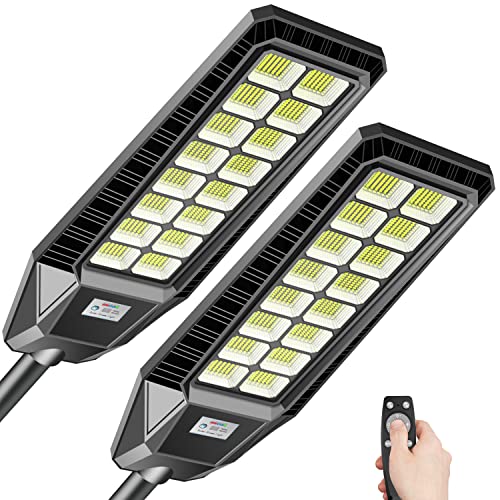2 Pack 3200W Solar Street Lights Outdoor, Dusk to Dawn Street Lights Solar Powered with Motion Sensor Waterproof IP66 6500K Solar Parking Lot Lights for Yard, Garage
