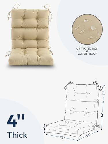 Outdoor High Back Chair Cushion,Water Resistant Tufted Adirondack Rocking Chair Cushion with Ties,Replacement Seat Cushion for Patio Furniture,Purple