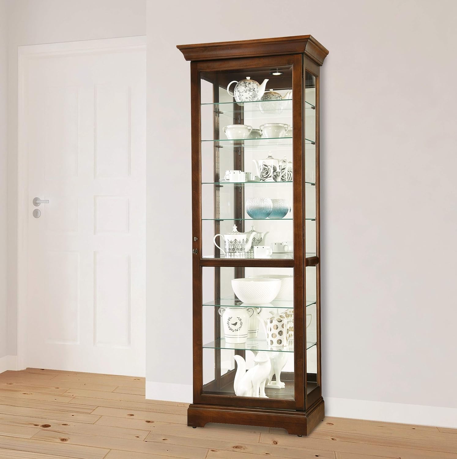 Howard Miller Chesterbrook I Curio Cabinet 680-658 – Cherry Bordeaux Finish Home Decor, Seven Glass Shelves, Eight Level Display Case, Locking Door, No Reach Light