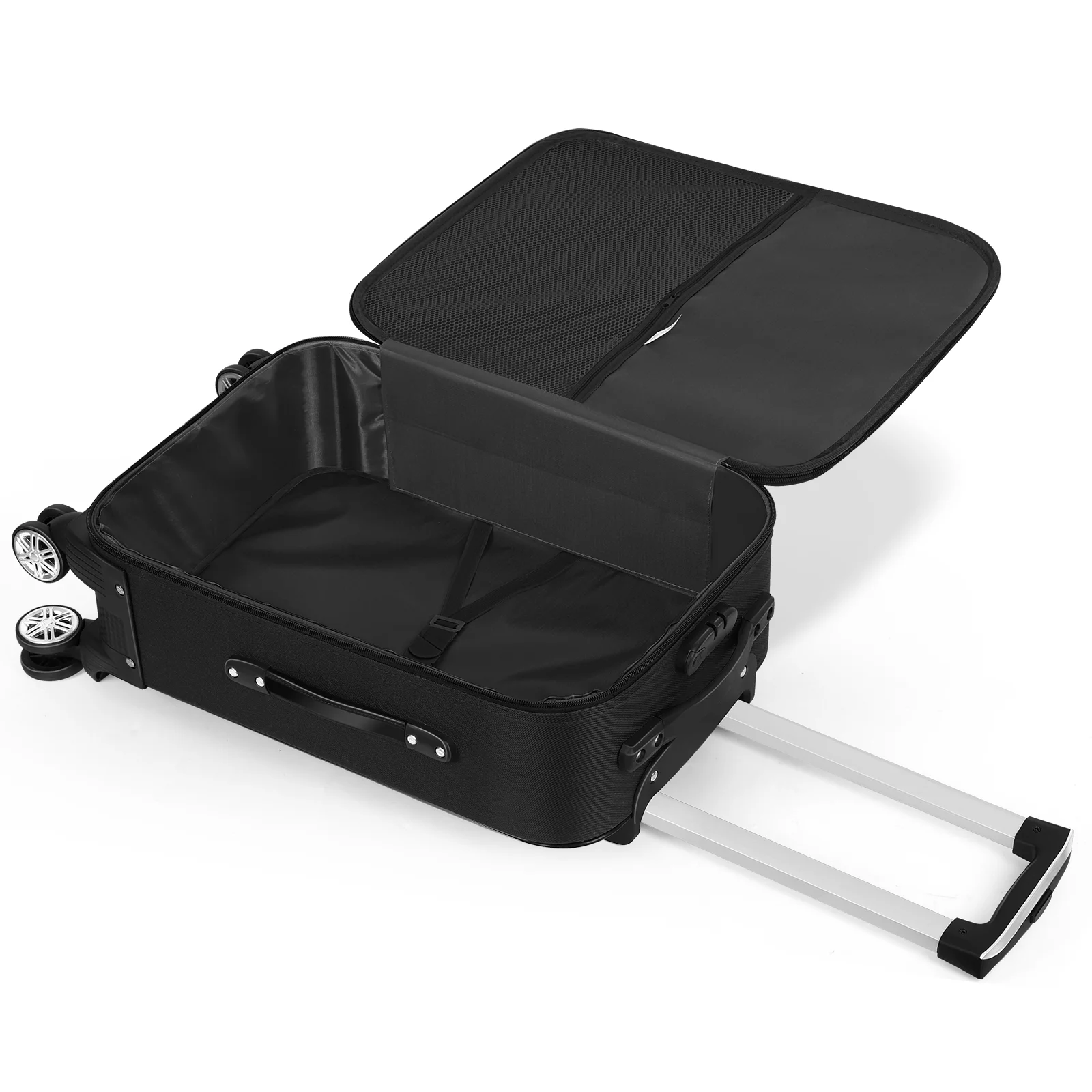 20 inch Softside Carry On Suitcase Travel Luggage Bag with Spinner Wheels Lock, Black