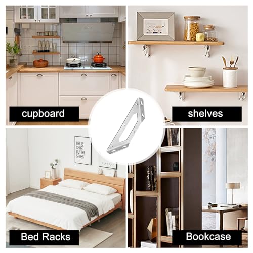 12PCS Universal Stainless Steel Furniture Corner Connector, Trapeziform Angle Bracket Corner Brace Furniture Triangle Support Frame with 72 Screws for Shelves Chair Drawer Cabinet