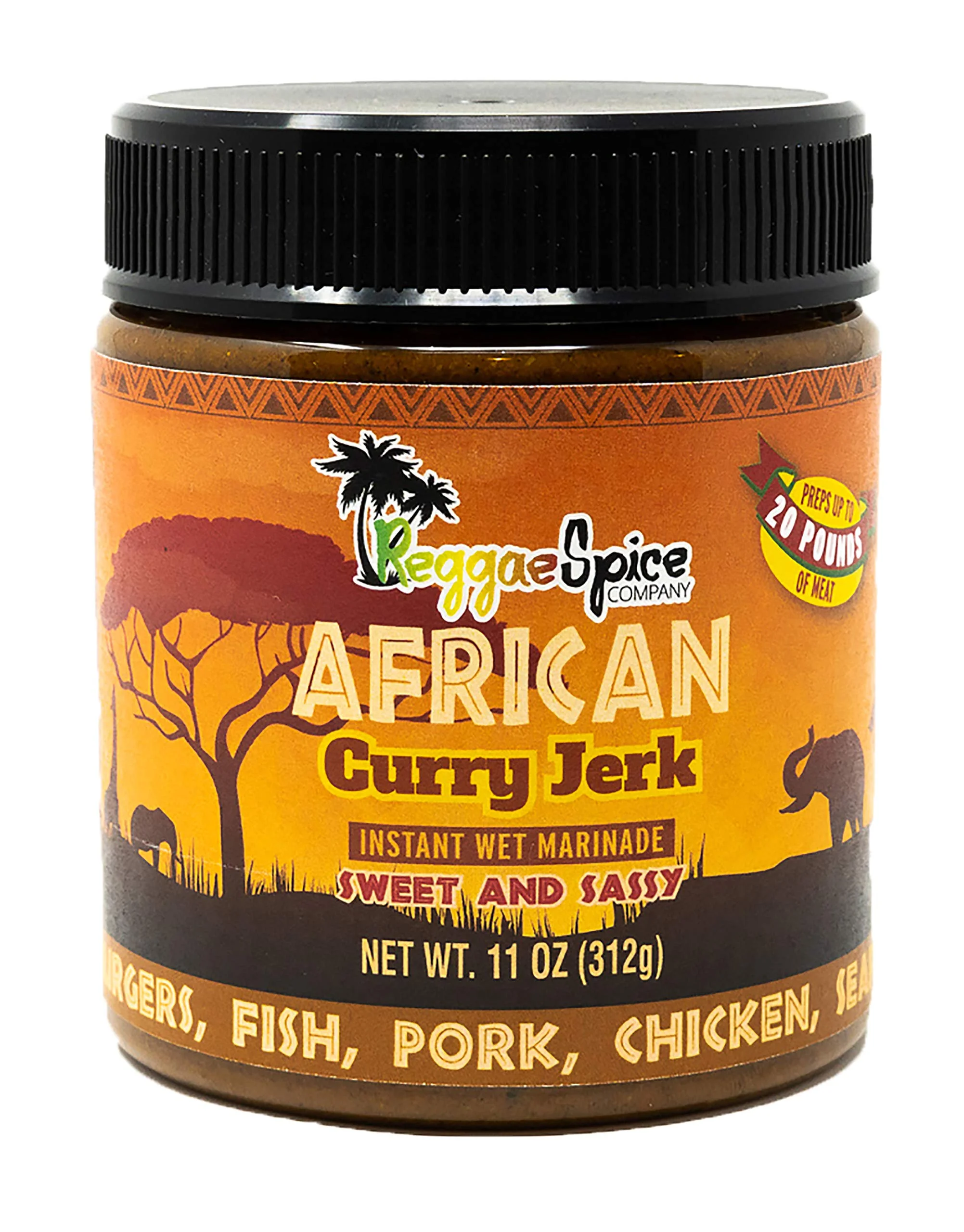 REGGAE SPICE African Curry Jerk Seasoning Authentic Wet Rub Marinade Sauce Made with Jamaican Spices - Perfect for Beef, Pork, Chicken, Seafood, and Vegetables - 11 OZ, Sweet and Sassy