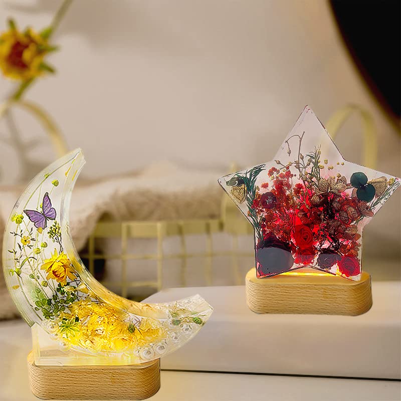 Moon Lights Resin Molds Silicone,LED Silicone Molds for Epoxy Resin,Moon Light Silicone Mold Set Epoxy Resin Molds with Wooden Lighted Base Stand for Lamp DIY Table Desktop Home Decor