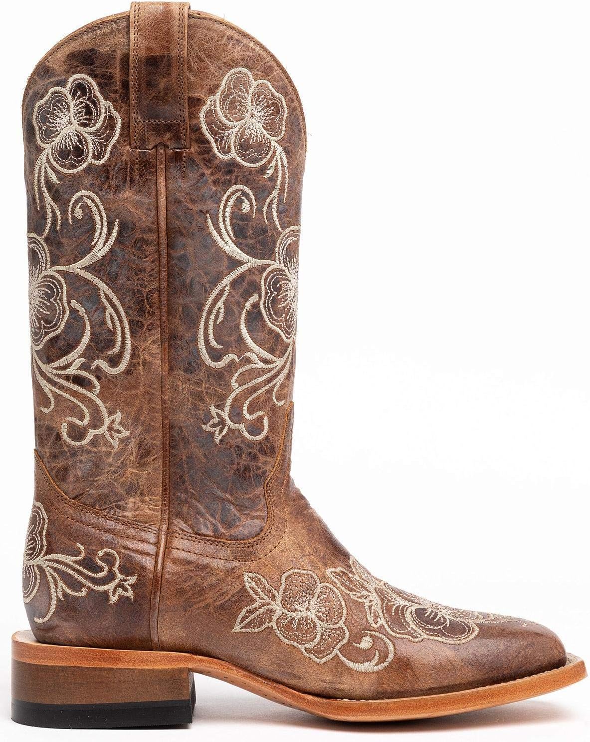 Shyanne Women's Lasy Floral Embroidered Western Boot Broad Square Toe Brown 8 M US