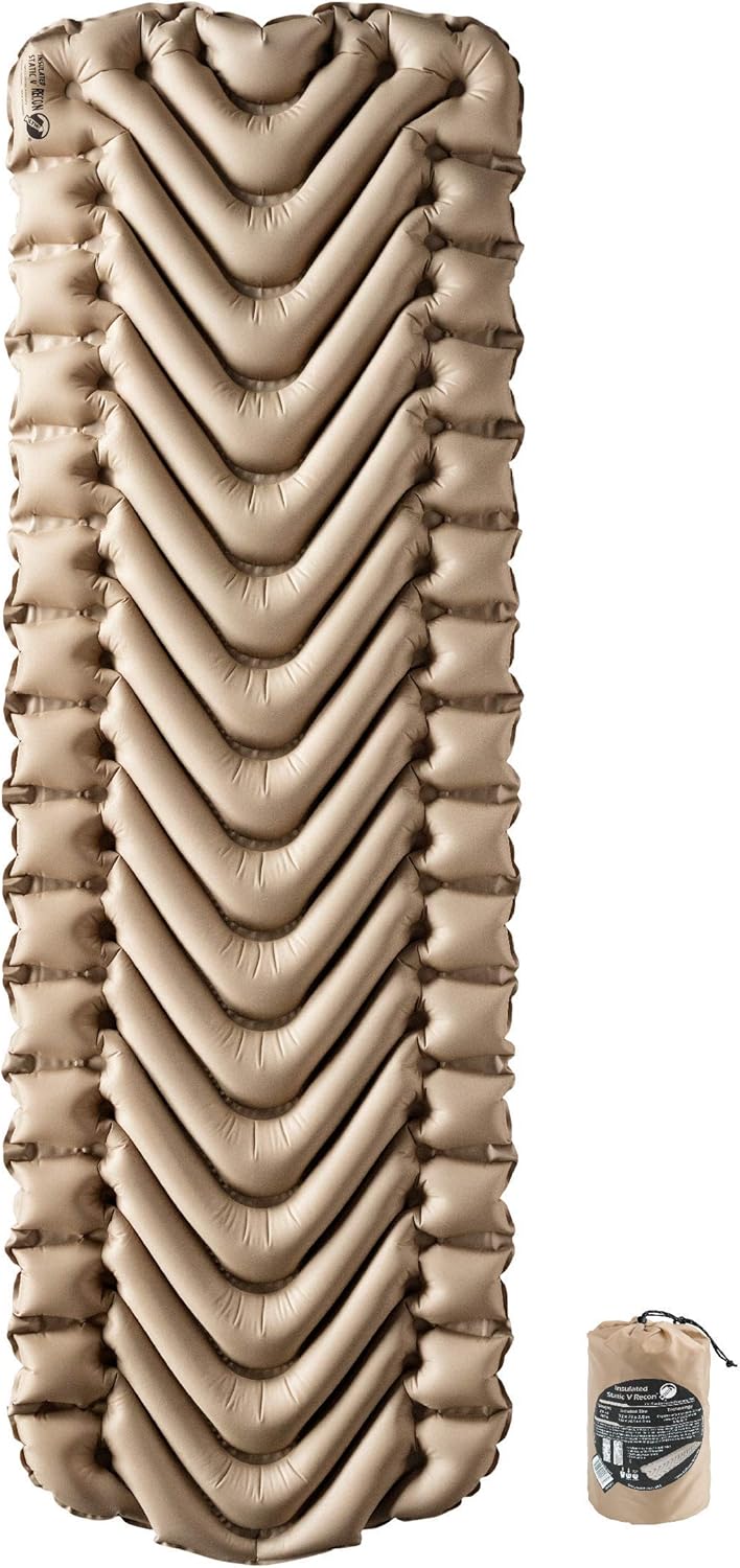 Klymit Insulated Static V Sleeping Pad, Lightweight, 2.5 Inches Thick, Sleep Comfort for Backpacking, Cold Weather Camping and Hiking, Inflatable Camping Mattress