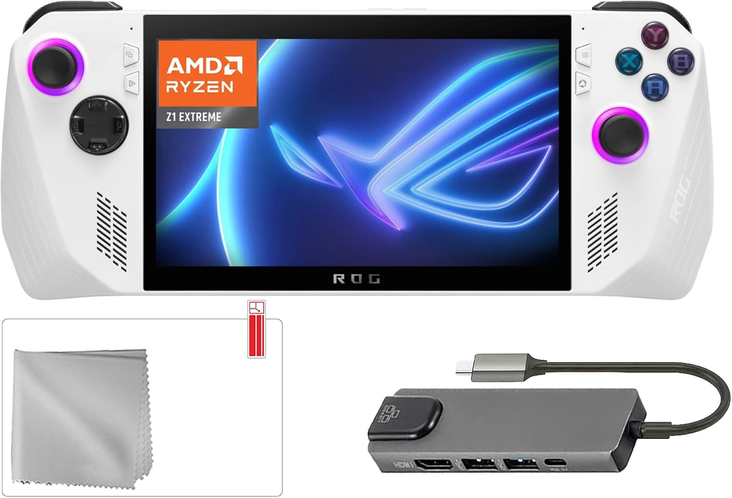 ASUS ROG Ally 512GB Gaming Handheld 7-inch Touchscreen 120Hz FHD 1080p AMD Ryzen Z1 Extreme Processor, Hub, Screen Protector, 3 Accessories: 4 in 1 Bundle