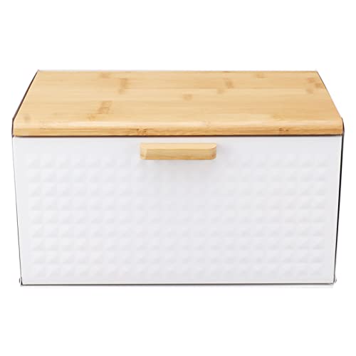 IUIBMI Wooden Bread Box Vintage Heavy Duty Large Capacity Bread Storage Bin with Lid Bread Storage Container for Kitchen Countertop Home Shop Office(White)