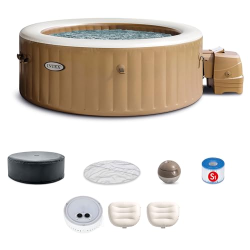 INTEX 28431EP PureSpa Plus Bubble Massage Spa Set: Includes Energy Efficient Spa Cover – 2 Contoured Headrest – LED Light – 6 Person Capacity – 85