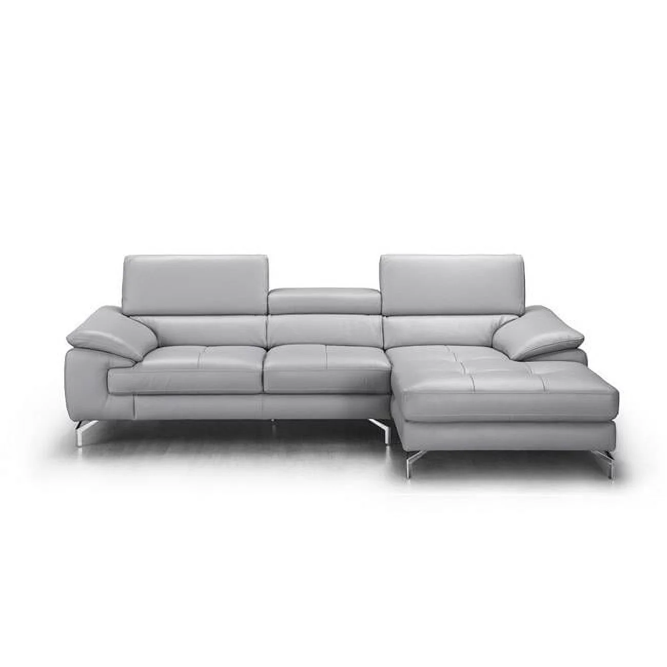 Liam Premium Leather Sectional in Left Hand Facing Chaise - Light Grey