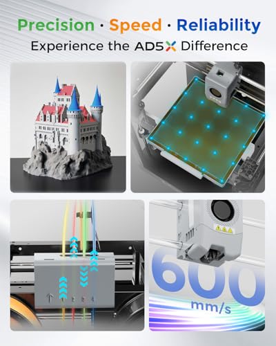 FLASHFORGE AD5X Multi-Color 3D Printer 4 Colors with IFS, Fully Auto Leveling FDM 3D Printer with Max 600mm/s High Speed Printing and Max 300&deg;C Nozzle, Large Printing Size 220 * 220 * 220mm