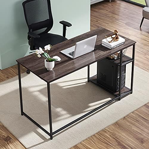 BIUBAIDAO Computer Desk with Shelves  Office Desk for Living Room Small Desk with  Space  Home Office Desks  Vanity Desk with Gold Legs PC Laptop Table (Brown  55")