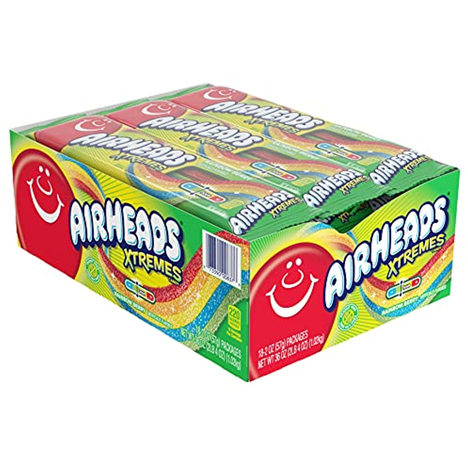 Airheads Xtremes Belts Sweetly Sour Candy, Rainbow Berry, Non Melting, Bulk Party Bag, 2 Oz (Pack Of 18)
