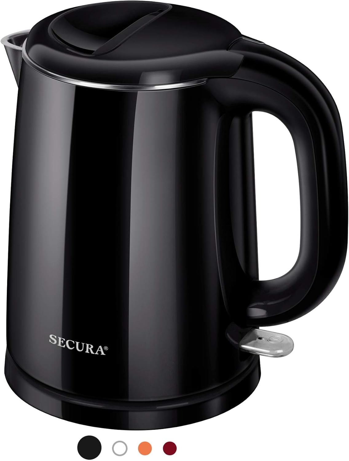 Secura Stainless Steel Double Wall Electric Kettle Water Heater for Tea Coffee w/Auto Shut-Off and Boil-Dry Protection, 1.0L (Black)