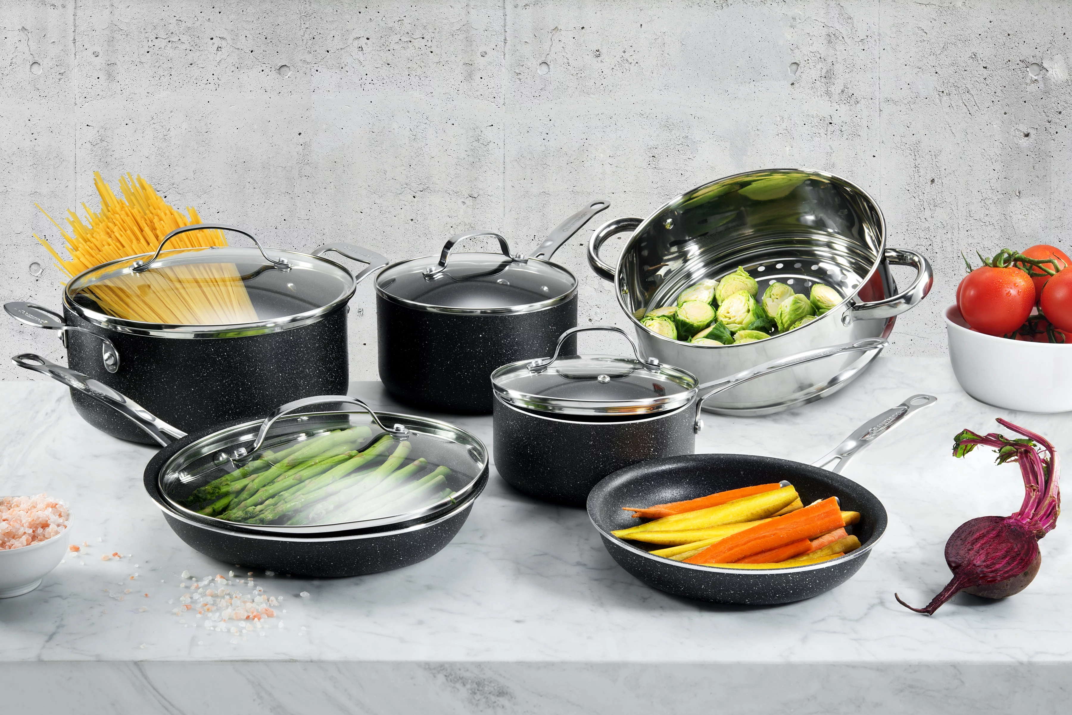 Granite Stone 15 Piece Non-stick Cookware, Dishwasher Safe, Pots and Pans Set, Black