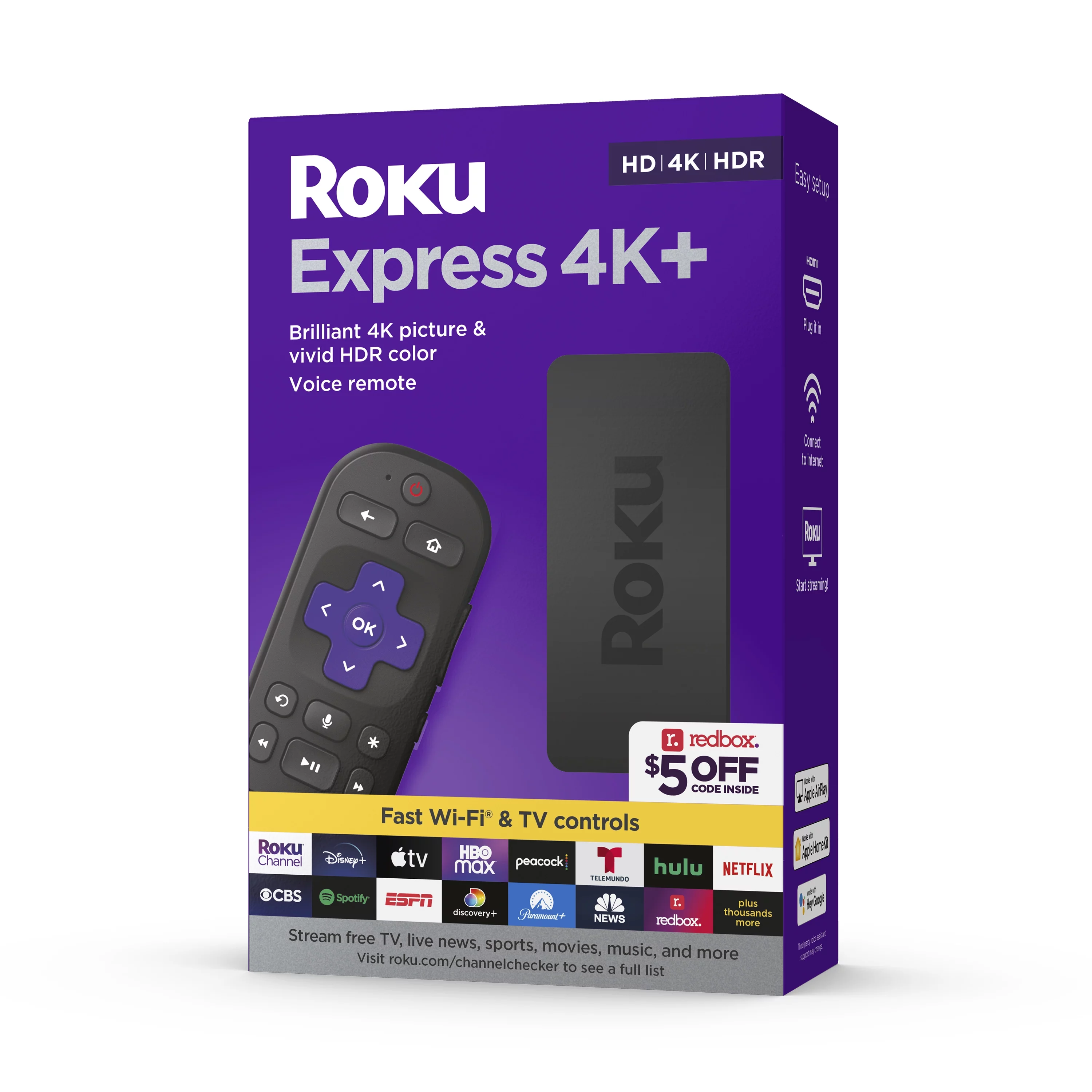 (2 pack) Roku Express 4K+ Streaming Player 4K/HD/HDR with Smooth Wi-Fi®, Premium HDMI® Cable, Voice Remote | 2021