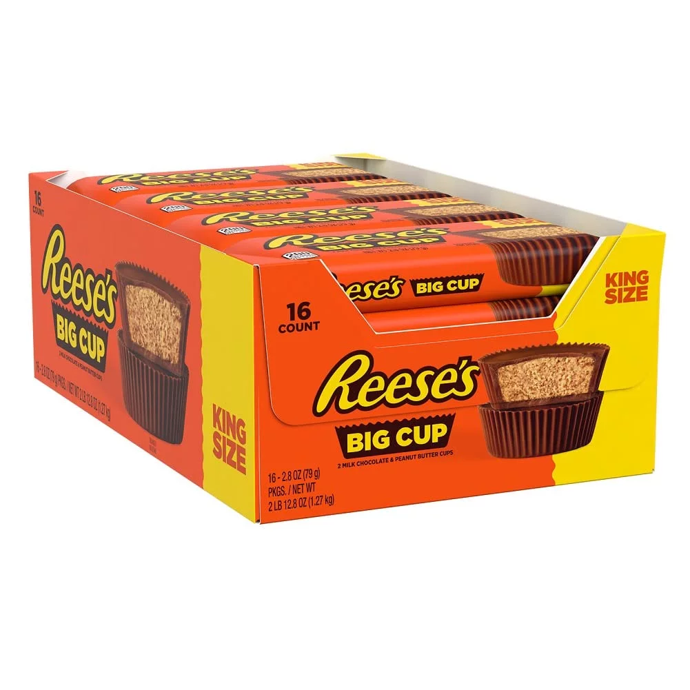 Reese,S Big Cup Milk Chocolate Peanut Butter Cups Candy, Gluten Free, 2.8 Oz King Size Pack (16 Count)