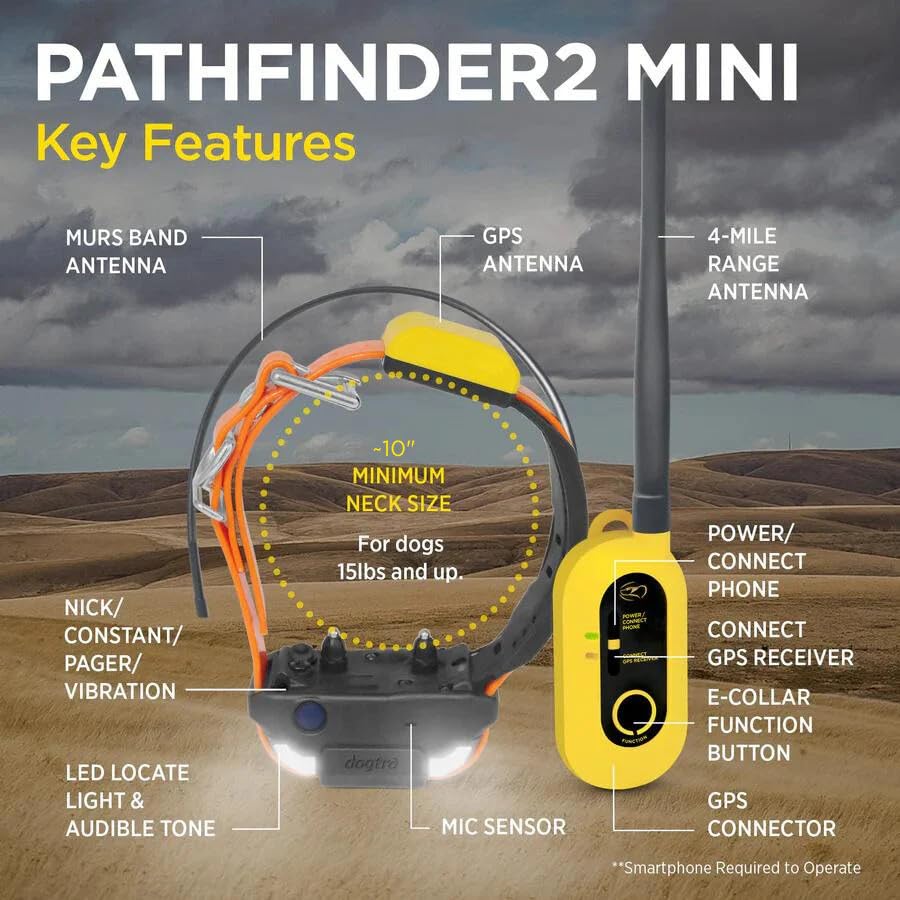 Dogtra Pathfinder 2 GPS Dog Tracker e Collar 9 Mile Long Range LED Light No Monthly fees Free App Waterproof Smartwatch Control Satellite Real Time Tracking Multiple Dogs Smartphone Required