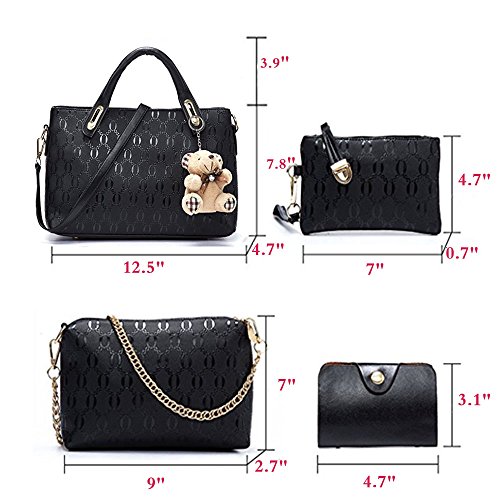 Women 4 Pcs Top Handle Satchel Hobo Handbag Set Large Tote +Purse +Shoulder Bag+Card Holder