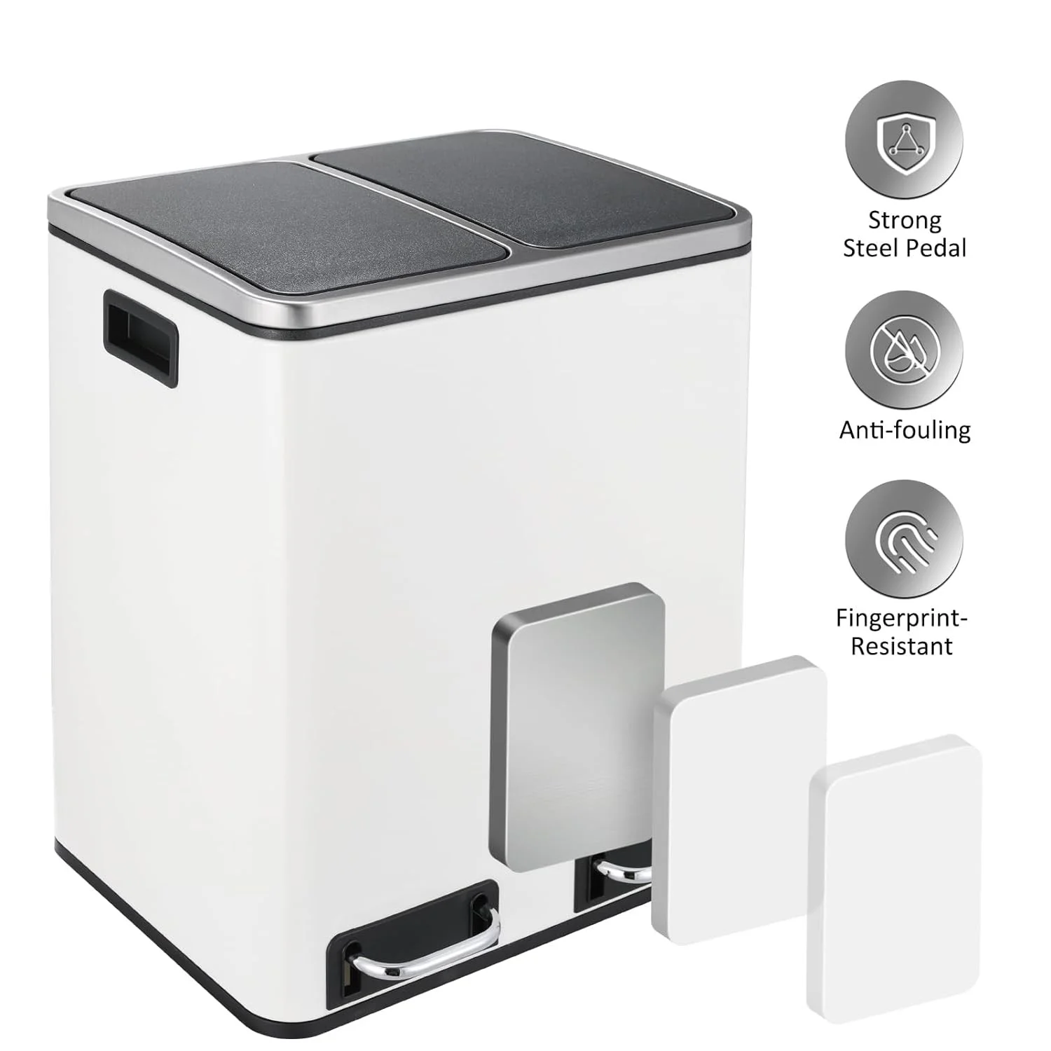 LAZY BUDDY Dual Trash Can, 8 Gallon Stainless Steel Step Garbage Can, Classified Recycle Garbage Bin for Kitchen, Living Room