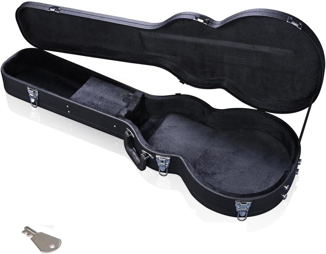 Guitar Hard Case for LP Les Paul Style Electric Guitars PU Leather Wooden Hard-Shell Case with Lock Molded Handle Black