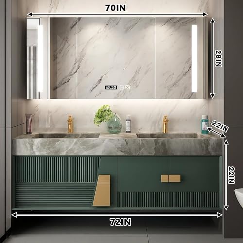Double Bathroom Vanity Sink Set - Bathroom Vanity with Ceramic Basin Wall Mouted Cabinet includes Fashionable Green Solid Wood Cabinet Door Drawer (52IN)