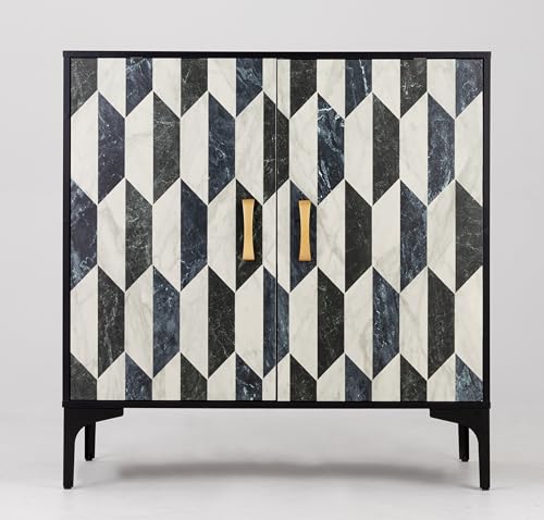 Anbuy Sideboard Buffet 2 Packs Kitchen Storage Cabinet with 4 Faux Marble Doors, Hallway, Liquor/Accent Cabinet with Gold Handles, 27.6 X 15.75X 31.5 Inches, Black
