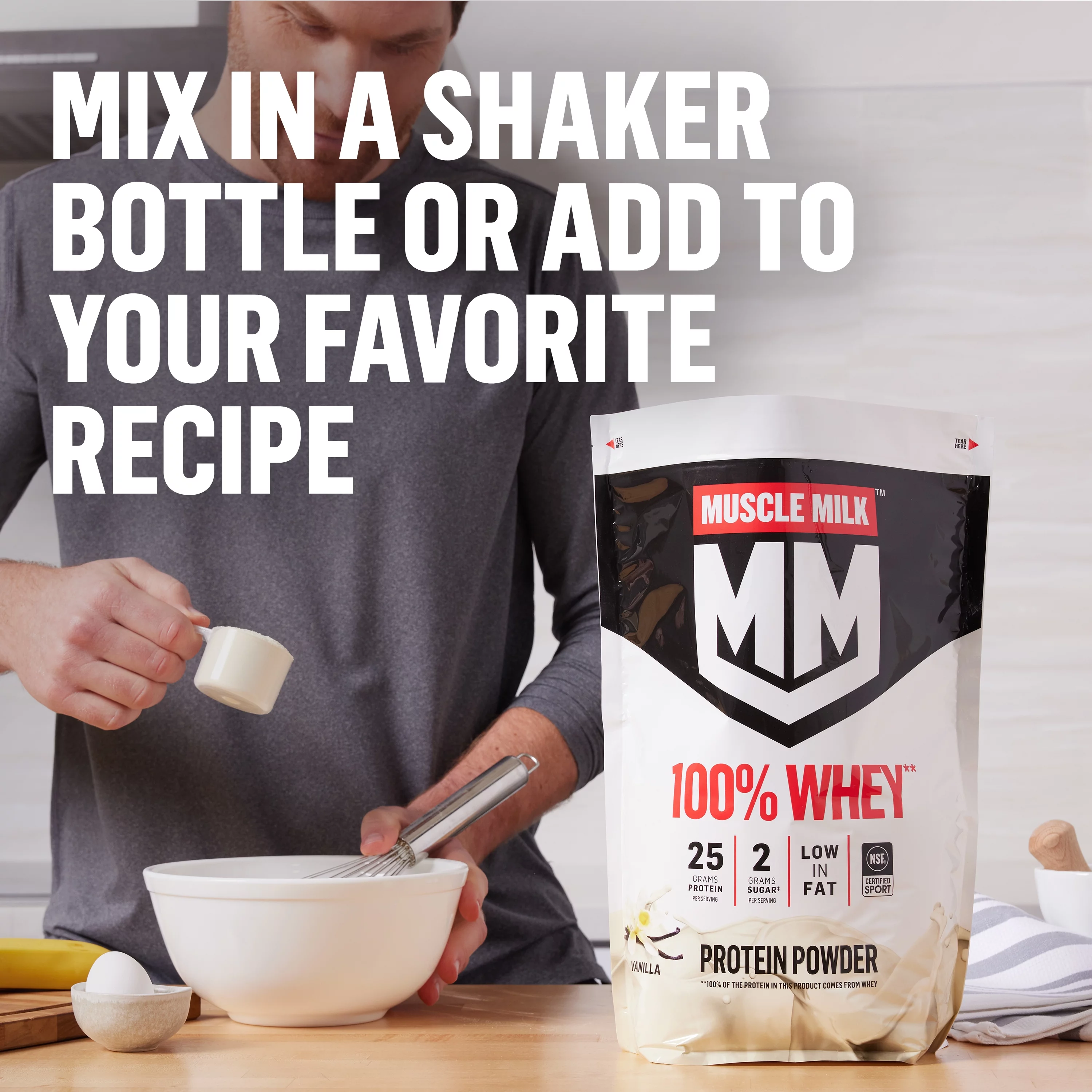 Muscle Milk 100% Whey Protein Powder, Vanilla, 5 Pound, 66 Servings, 25g Protein