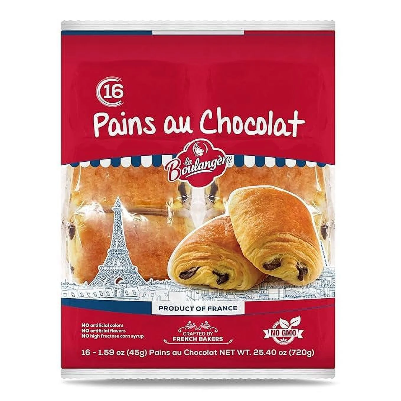 La Boulangere Pains Chocolat, Chocolate Croissants, Individually Wrapped, 16-Count (Pack Of 2)