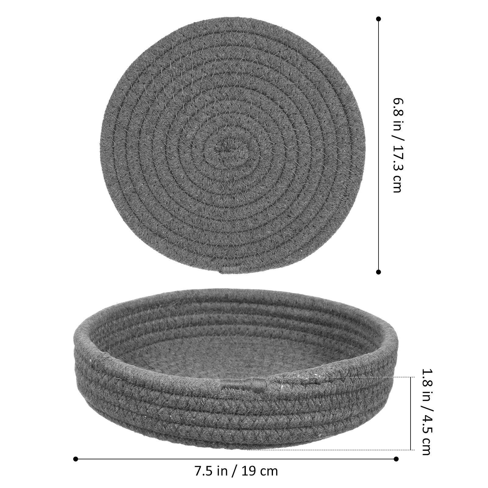 Dark Grey Cotton Rope Placemat Set Round Woven Coasters for Hot Dishes with Tabletop Protection 1