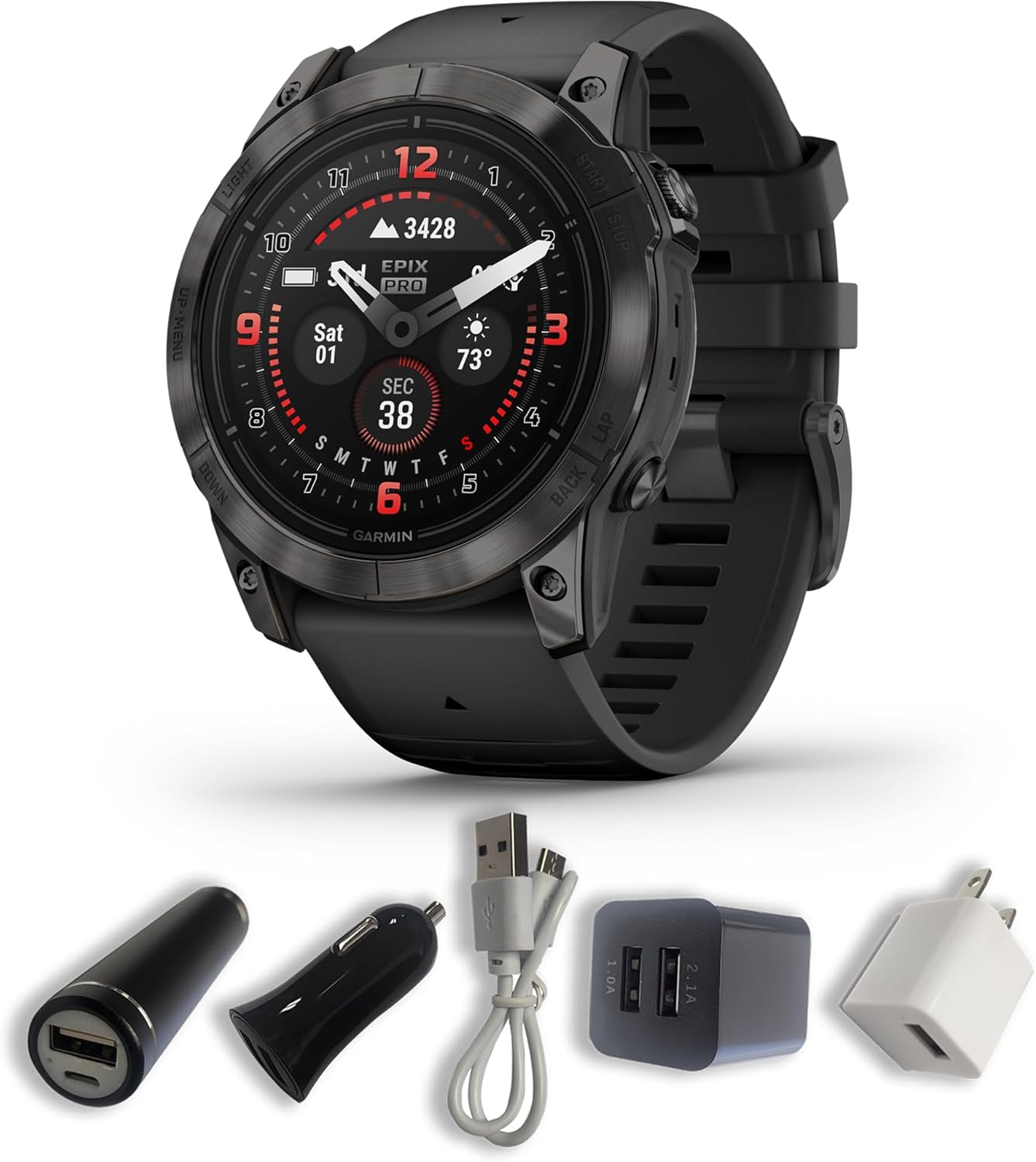 Epix Pro Gen 2 Sapphire Titanium 51 mm Watch, AMOLED Display, Up to 31 Days Battery Life, Multisport & Outdoor GPS Smartwatch Bundle, Compatible with Garmin