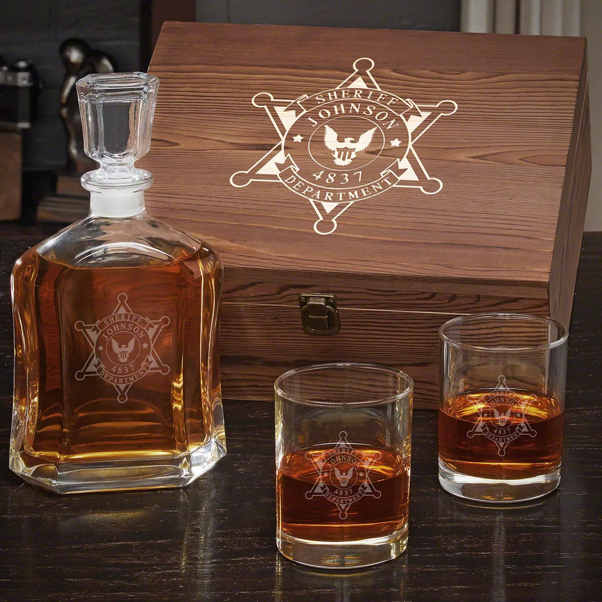 Sheriff Badge Personalized Argos Whiskey Decanter Set