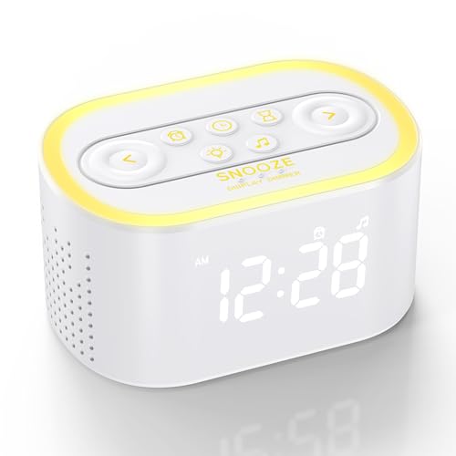 Reacher Digital Alarm Clock & White Noise Sound Machine, 21 Soothing Sounds, 7 Wake Up Sounds, 8 Night Lights, 32-Level Volume, 9 Sleep Timer, Memory Function for Adult, Kid, Bedside, Bedroom, Blue