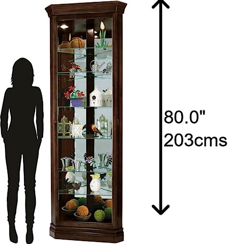 Howard Miller Dustin Curio Cabinet 680-484 – Espresso Finish, Vertical Home Decor, Six Glass Shelves, Seven Level Display Case, Locking Door, No Reach Light