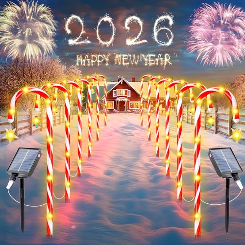 Solar Candy Cane Lights – 12-Piece Set, 22 Inch Outdoor Christmas Pathway Lights, 8 Lighting Modes with Memory Function, Solar-Powered Holiday Decorations for Garden, Yard, Walkway, Party, Driveway