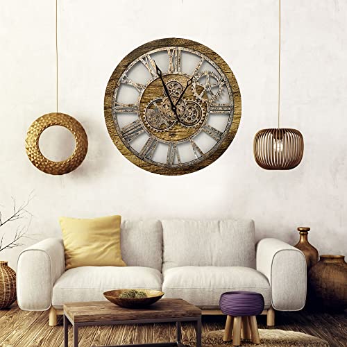 The Gears Clock The Original Real Moving Gear Wall Clock Vintage Industrial Oversized Rustic Farmhouse (24 inch (60cm), Vintage Ocean Blue and Bronze)