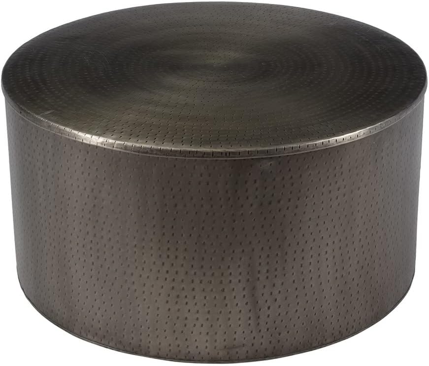 Drum Silver Iron Coffee Table 36' Silver Industrial Round Metal Hammered