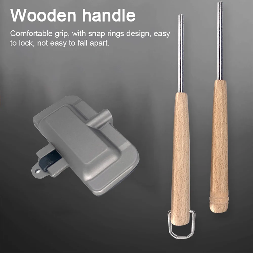 Walmeck Camping Sandwich Baking Pan Double-Sided Sandwich Maker Non-Stick Aluminum Flip Grill Pan with Removable Handle for Breakfast Pancakes Toast Omelets