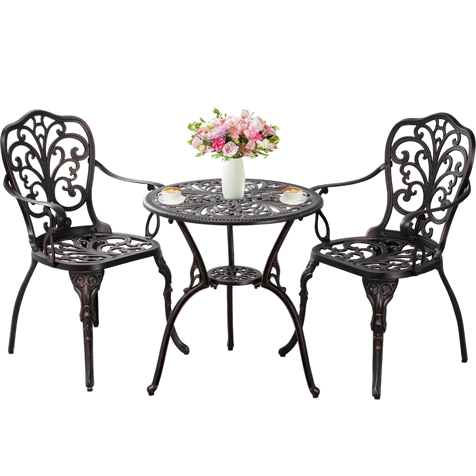 Withniture 3-Piece Bistro Table and Chairs Set of 2 Outdoor Furniture Patio Bistro Set, Bronze