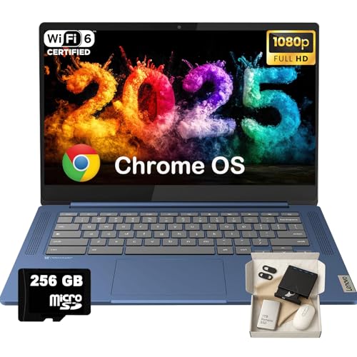 Lenovo IdeaPad Slim 3 Chromebook - 14'' Full HD (1920 x 1080) Display • 8-Core MediaTek Kompanio 520 CPU • 4GB RAM • 64GB eMMC & 256GB Micro SD Card • Wi-Fi 6 • for Business Student • Chrome OS • Blue