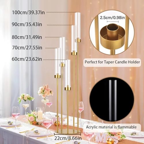 39.8''Matte Black Candle Holder with Acrylic Shades Tall 5 Arm Candelabra Black Table Centerpiece for Wedding Living Dining Room Fireplace Decoration Fit 0.98''LED Taper Candle