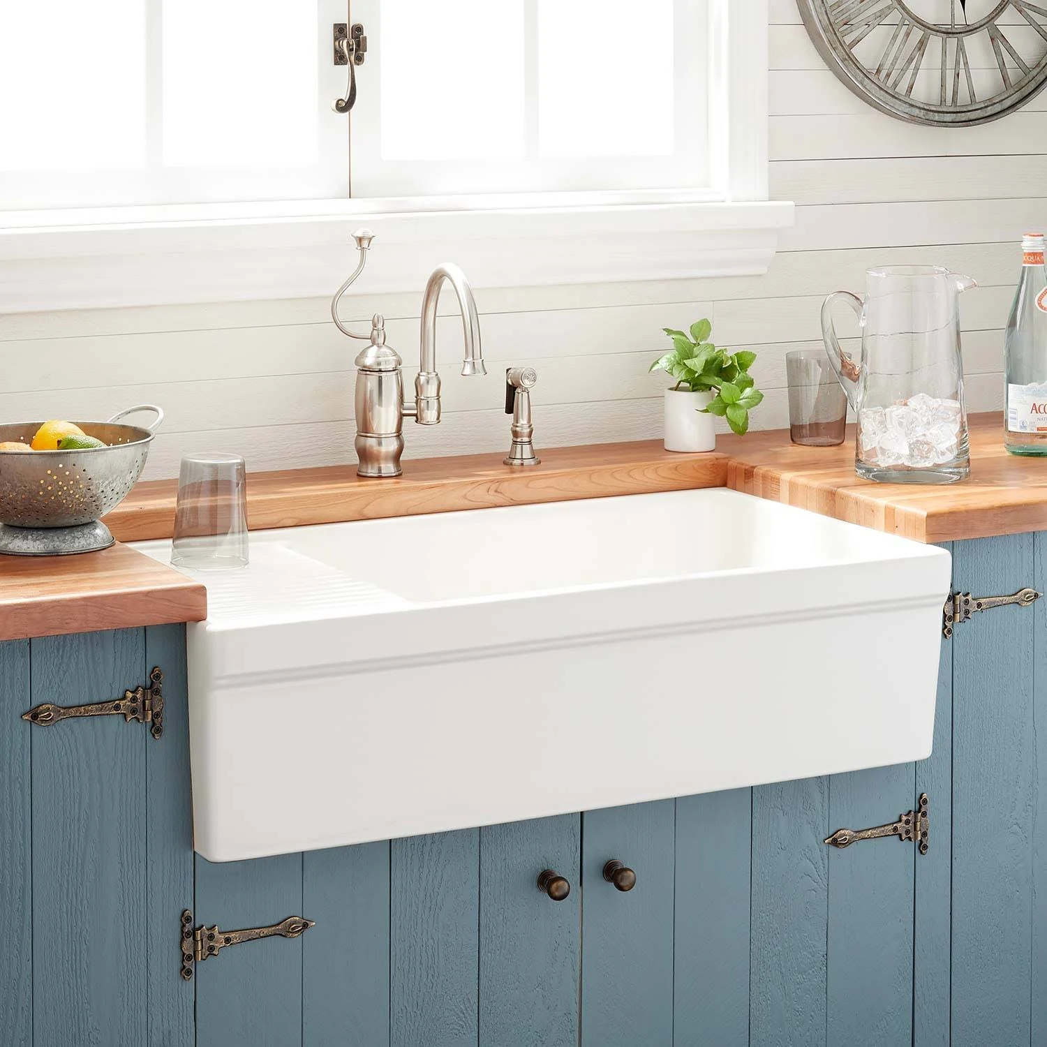 36x22 Gallo Fireclay Farmhouse Sink with Drainboard in Biscuit | Signature Hardware 320015